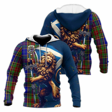 Beattie (Beatty) Tartan Family Crest Knitted Hoodie with Scottish Majestic Lion Unisex Knitted Pullover Hoodie - Tartan Vibes Clothing