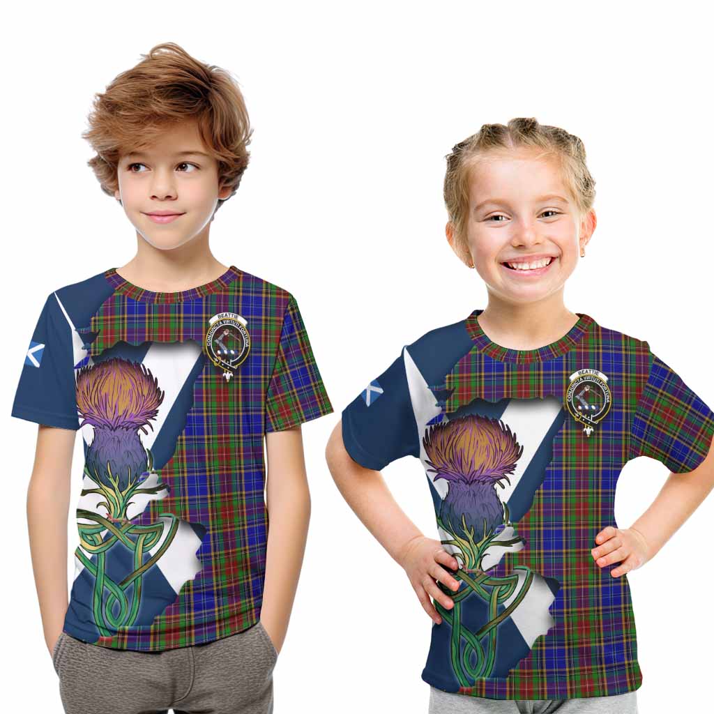 Tartan Vibes Clothing Beattie (Beatty) Tartan Family Crest Kid T-Shirt Scottish Thistle Celtic Inspired