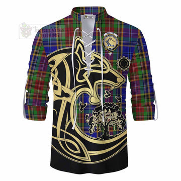 Beattie (Beatty) Tartan Ghillie Kilt Shirt with Family Crest Celtic Wolf Style - Tartan Vibes Clothing