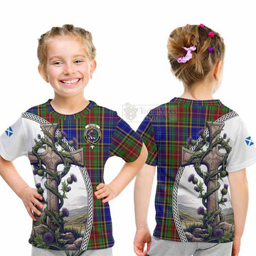 Beattie (Beatty) Tartan Kid T-Shirt with Family Crest and St. Andrew's Cross Accented by Thistle Vines - Tartan Vibes Clothing