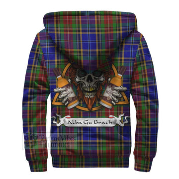Beattie (Beatty) Tartan Sherpa Hoodie with Family Crest and Bearded Skull Holding Bottles of Whiskey - Tartan Vibes Clothing