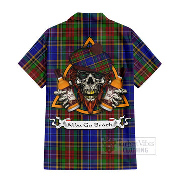 Beattie (Beatty) Tartan Hawaiian Shirt with Family Crest and Bearded Skull Holding Bottles of Whiskey - Tartan Vibes Clothing