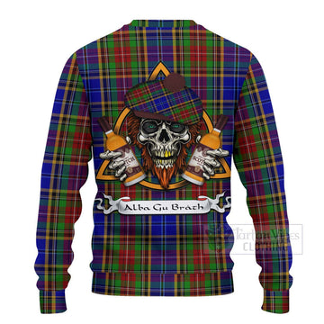 Beattie (Beatty) Tartan Ugly Sweater with Family Crest and Bearded Skull Holding Bottles of Whiskey - Tartan Vibes Clothing