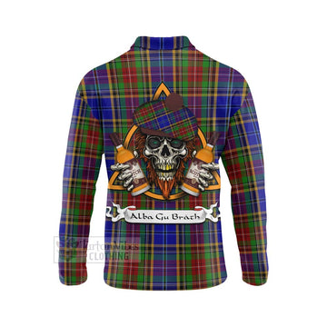 Beattie (Beatty) Tartan Long Sleeve Polo Shirt with Family Crest and Bearded Skull Holding Bottles of Whiskey - Tartan Vibes Clothing
