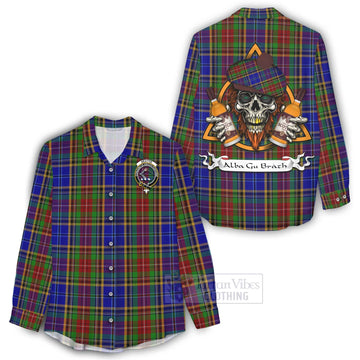 Beattie (Beatty) Tartan Women's Casual Shirt with Family Crest and Bearded Skull Holding Bottles of Whiskey - Tartan Vibes Clothing