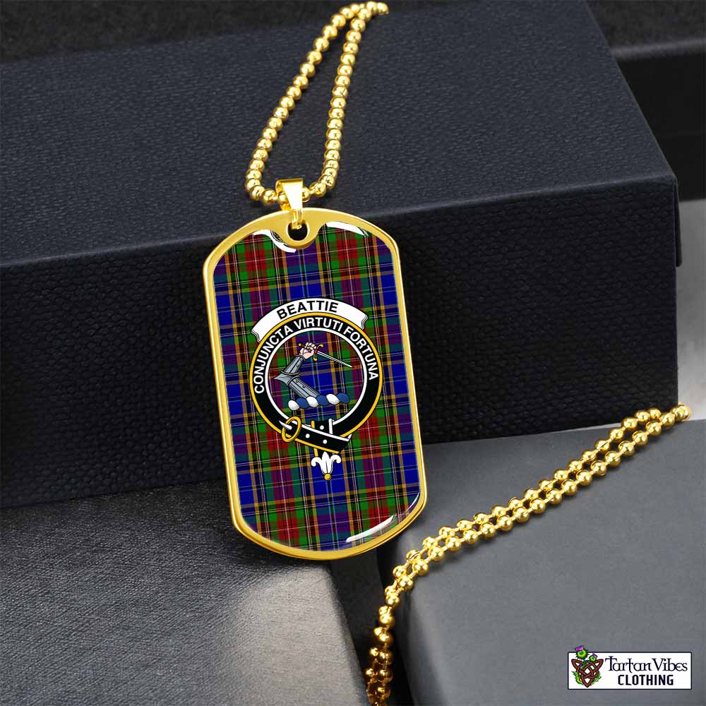 Beattie (Beatty) Tartan Dog Tag Necklace with Family Crest Gold No - Tartan Vibes Clothing