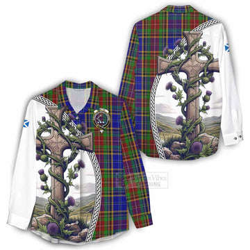 Beattie (Beatty) Tartan Women's Casual Shirt with Family Crest and St. Andrew's Cross Accented by Thistle Vines - Tartan Vibes Clothing