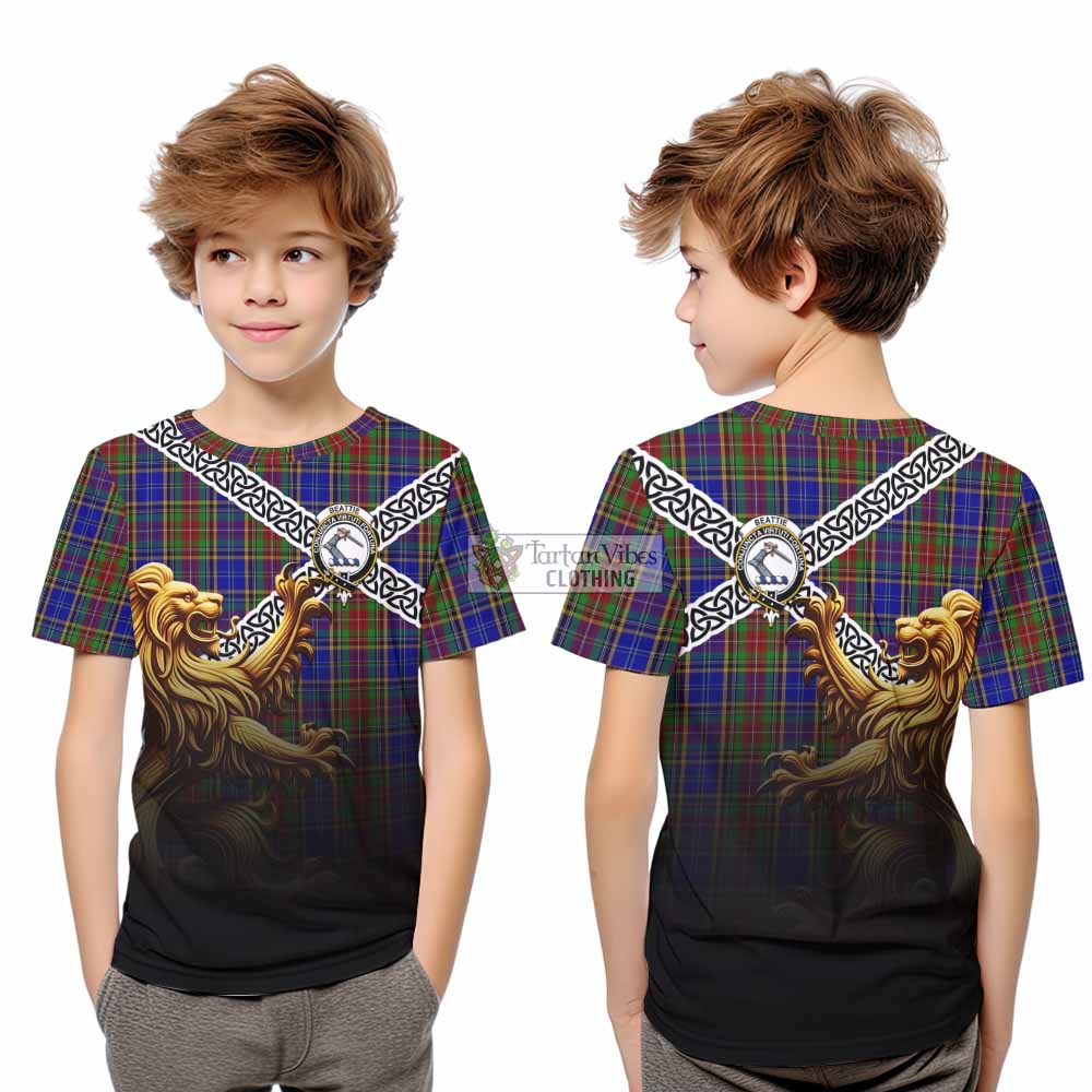 Beattie (Beatty) Crest Tartan Kid T-Shirt with Golden Lion Emblem Celtic Style - Tartan Vibes Clothing