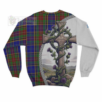 Beattie (Beatty) Tartan Sweatshirt with Family Crest and St. Andrew's Cross Accented by Thistle Vines - Tartan Vibes Clothing
