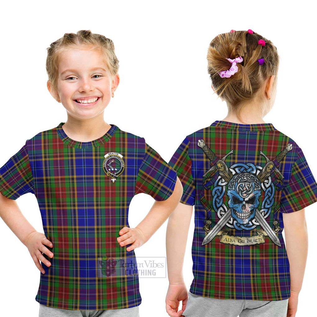 Beattie (Beatty) Tartan Kid T-Shirt with Family Crest Celtic Skull Style - Tartan Vibes Clothing