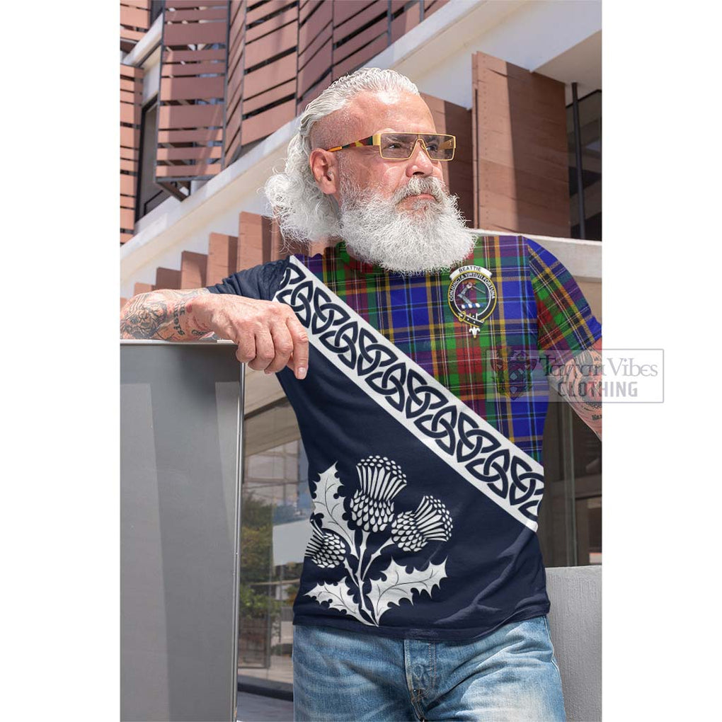 Tartan Vibes Clothing Beattie (Beatty) Tartan Cotton T-shirt Featuring Thistle and Scotland Map