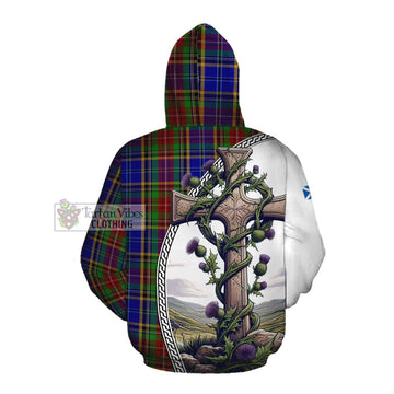 Beattie (Beatty) Tartan Cotton Hoodie with Family Crest and St. Andrew's Cross Accented by Thistle Vines Pullover Hoodie - Tartan Vibes Clothing