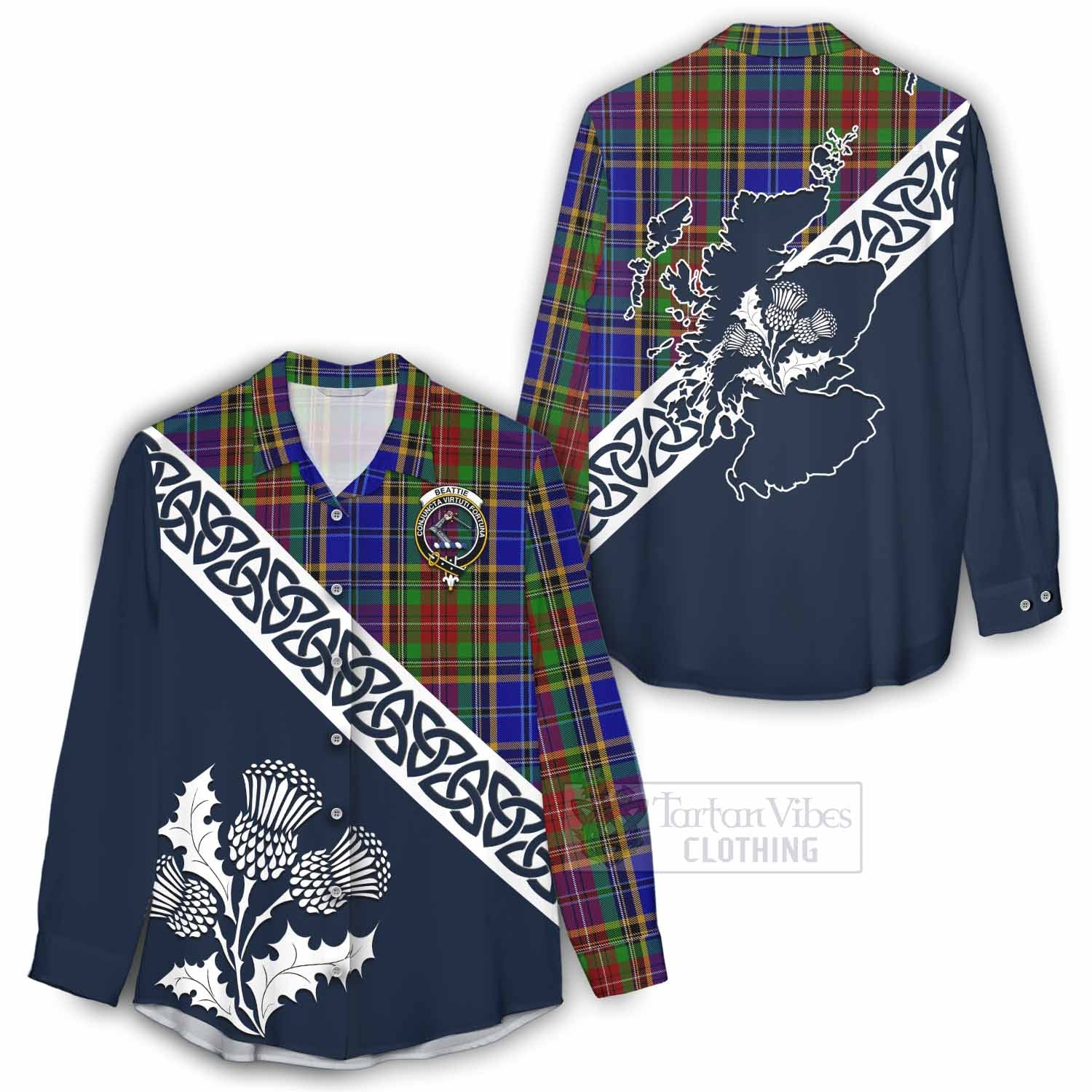 Beattie (Beatty) Tartan Women's Casual Shirt Featuring Thistle and Scotland Map - Tartan Vibes Clothing