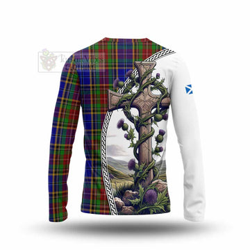 Beattie (Beatty) Tartan Long Sleeve T-Shirt with Family Crest and St. Andrew's Cross Accented by Thistle Vines - Tartan Vibes Clothing