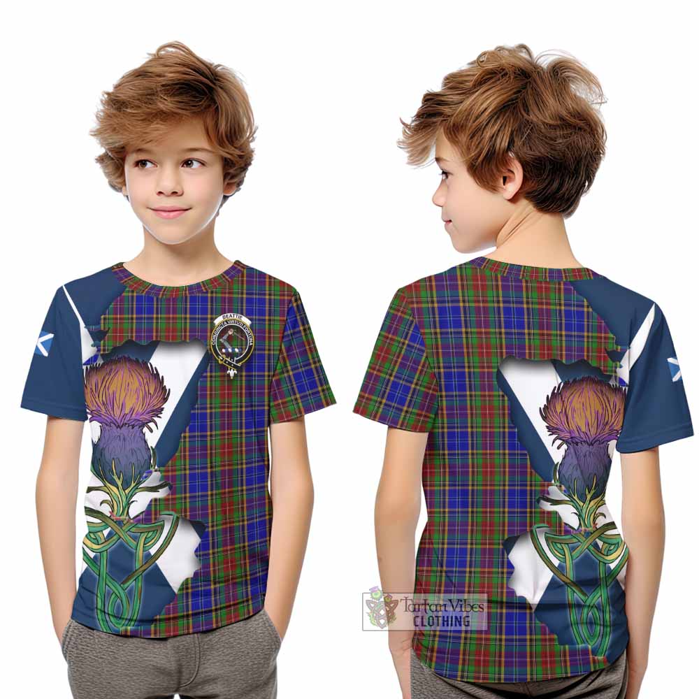 Tartan Vibes Clothing Beattie (Beatty) Tartan Family Crest Kid T-Shirt Scottish Thistle Celtic Inspired
