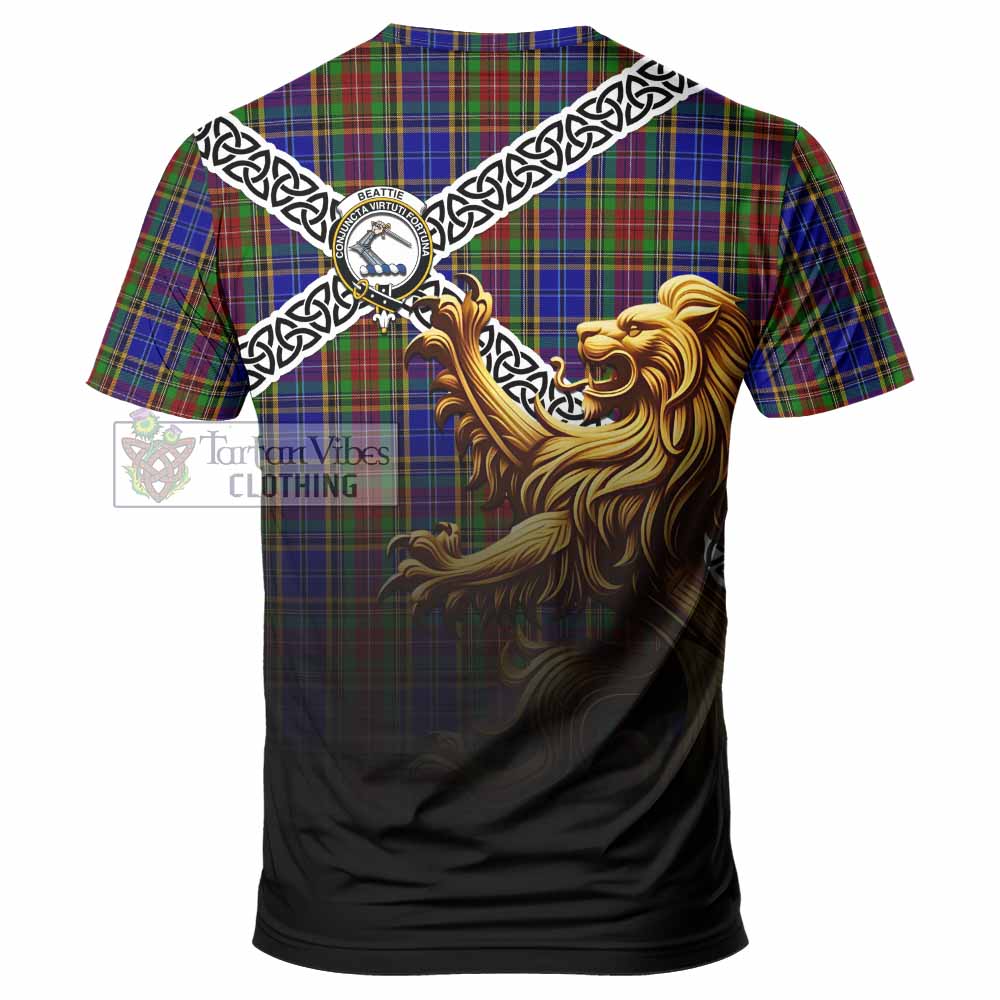 Beattie (Beatty) Crest Tartan T-Shirt with Golden Lion Emblem Celtic Style - Tartan Vibes Clothing