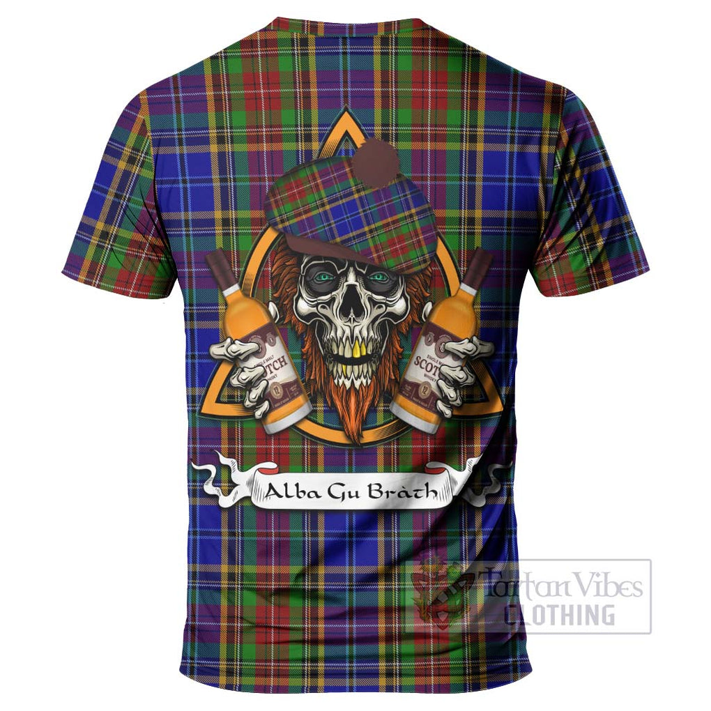Tartan Vibes Clothing Beattie (Beatty) Tartan T-Shirt with Family Crest and Bearded Skull Holding Bottles of Whiskey