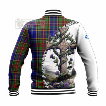 Beattie (Beatty) Tartan Baseball Jacket with Family Crest and St. Andrew's Cross Accented by Thistle Vines - Tartan Vibes Clothing