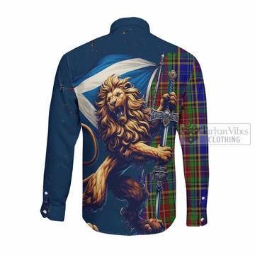 Tartan Vibes Clothing Beattie (Beatty) Tartan Family Crest Long Sleeve Button Shirt with Scottish Majestic Lion