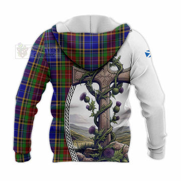 Beattie (Beatty) Tartan Knitted Hoodie with Family Crest and St. Andrew's Cross Accented by Thistle Vines - Tartan Vibes Clothing