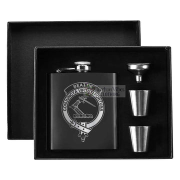 Beattie (Beatty) Crest Hip Flask Set 7oz Black Stainless Steel with A Gift Box - 2D-tartanvibesclothing