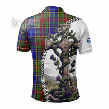 Beattie (Beatty) Tartan Polo Shirt with Family Crest and St. Andrew's Cross Accented by Thistle Vines - Tartan Vibes Clothing