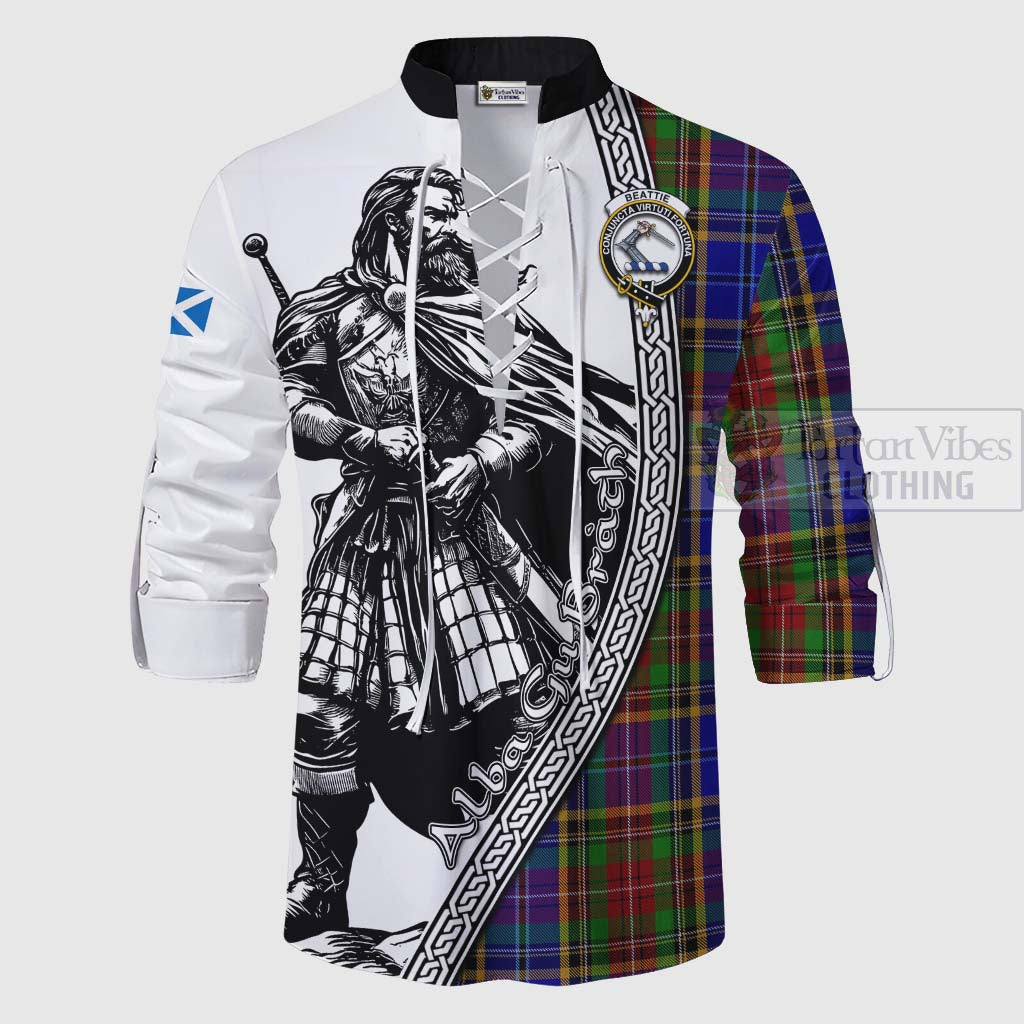 Beattie (Beatty) Tartan Clan Crest Ghillie Kilt Shirt with Highlander Warrior Celtic Style - Tartan Vibes Clothing