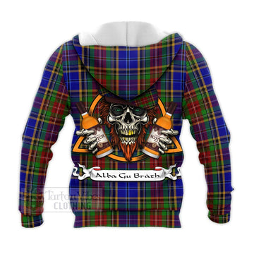 Beattie (Beatty) Tartan Knitted Hoodie with Family Crest and Bearded Skull Holding Bottles of Whiskey - Tartan Vibes Clothing