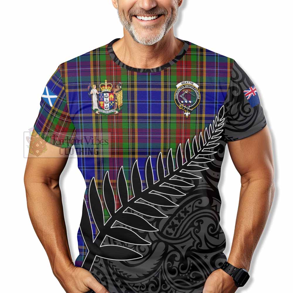 Tartan Vibes Clothing Beattie (Beatty) Crest Tartan T-Shirt with New Zealand Silver Fern Half Style
