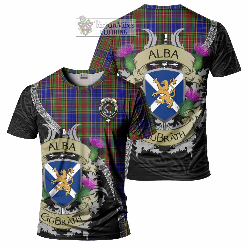 Tartan Vibes Clothing Beattie (Beatty) Tartan Family Crest T-Shirt Lion Rampant Royal Thistle Shield Celtic Inspired