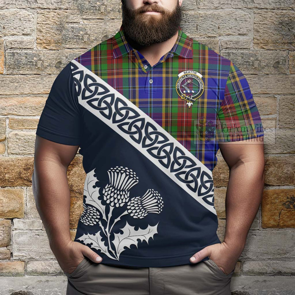 Beattie (Beatty) Tartan Polo Shirt Featuring Thistle and Scotland Map - Tartanvibesclothing Store