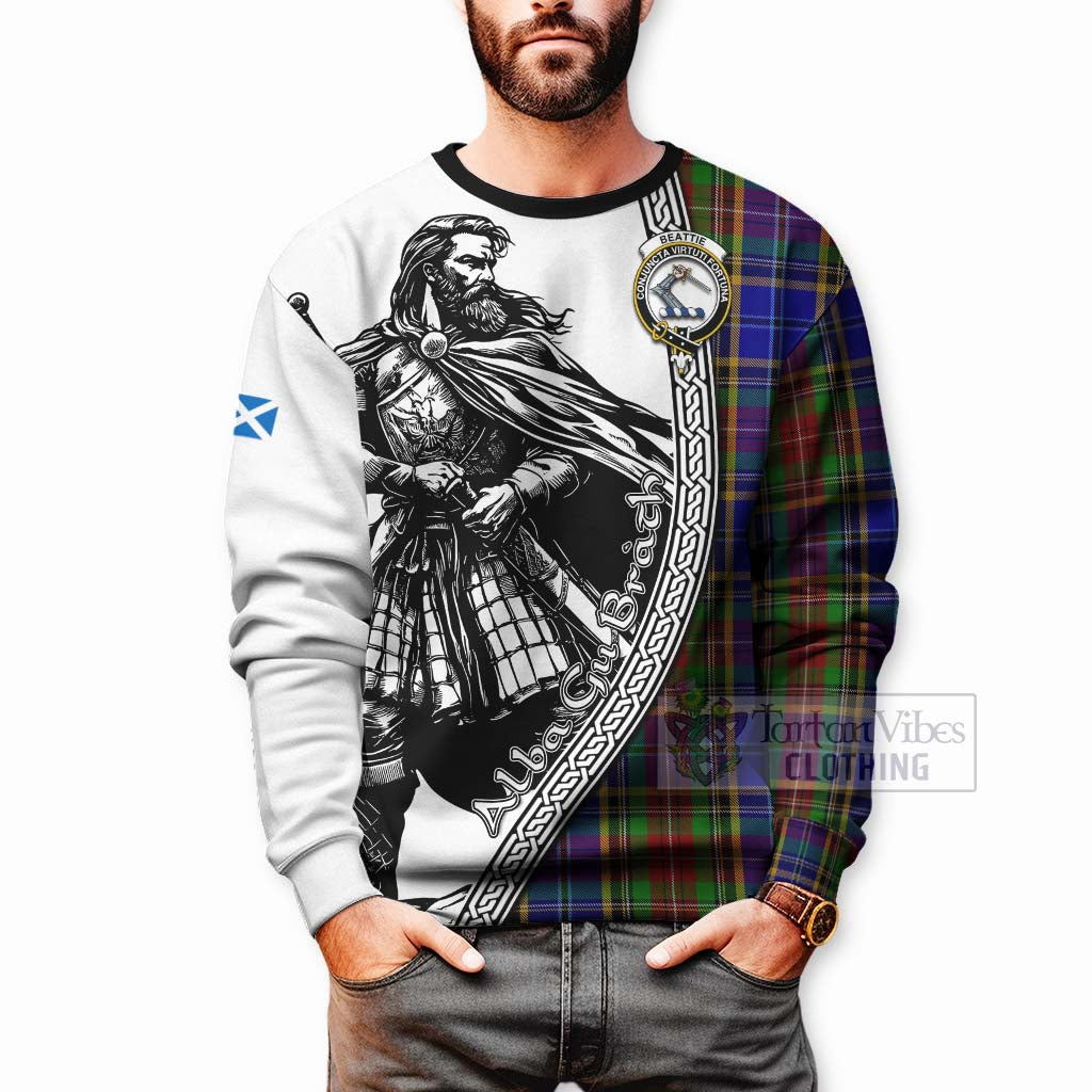 Beattie (Beatty) Tartan Clan Crest Sweatshirt with Highlander Warrior Celtic Style - Tartan Vibes Clothing