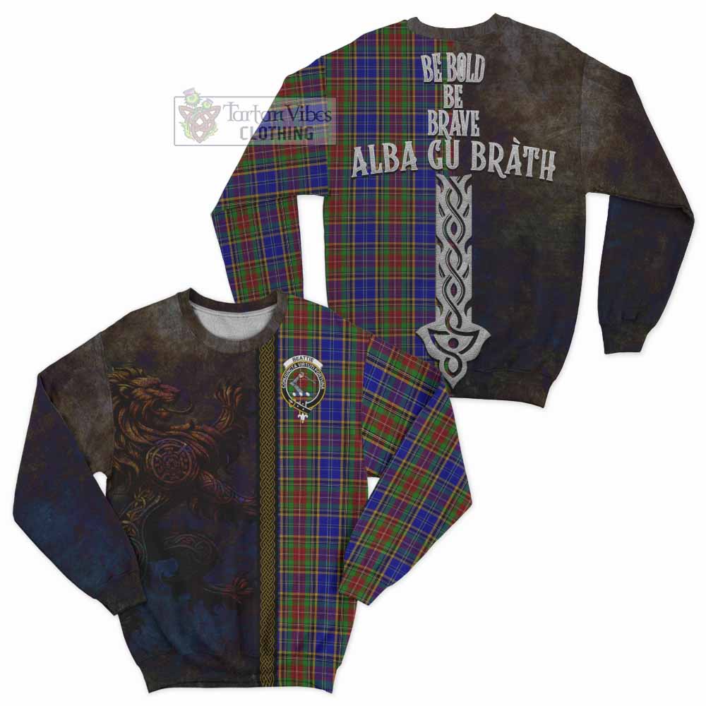 Beattie (Beatty) Tartan Family Crest Sweatshirt Alba Gu Brath Be Brave Lion Ancient Style - Tartan Vibes Clothing