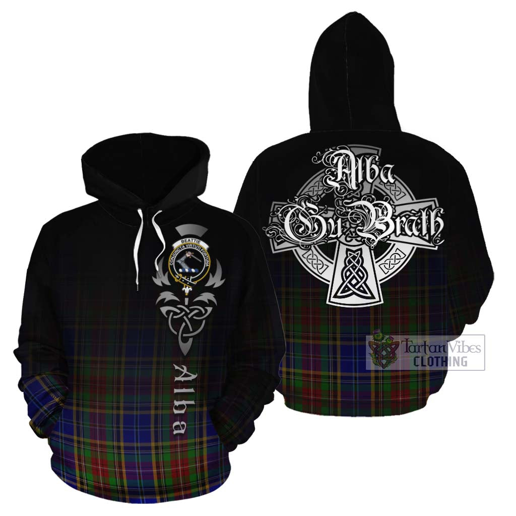 Tartan Vibes Clothing Beattie (Beatty) Tartan Cotton Hoodie Featuring Alba Gu Brath Family Crest Celtic Inspired