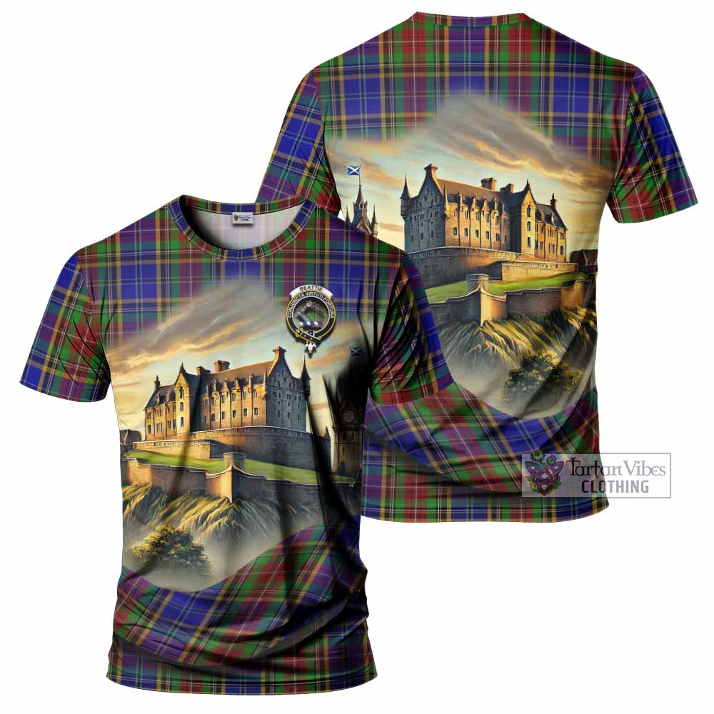 Beattie (Beatty) Tartan Family Crest T-Shirt with Scottish Ancient Castle Style - Tartan Vibes Clothing