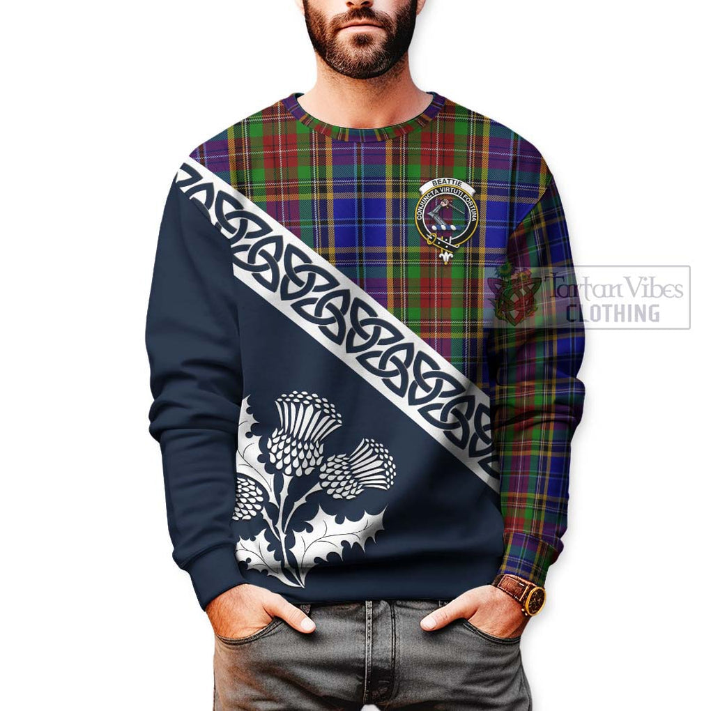 Beattie (Beatty) Tartan Sweatshirt Featuring Thistle and Scotland Map - Tartan Vibes Clothing