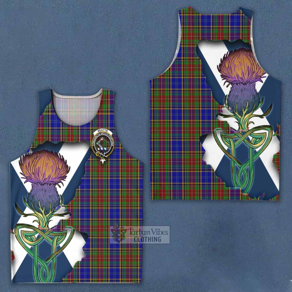 Tartan Vibes Clothing Beattie (Beatty) Tartan Family Crest Men's Tank Top Scottish Thistle Celtic Inspired
