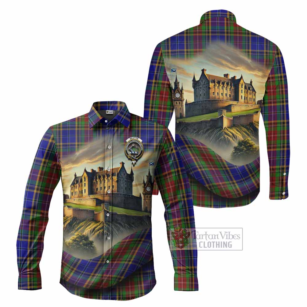 Tartan Vibes Clothing Beattie (Beatty) Tartan Family Crest Long Sleeve Button Shirt with Scottish Ancient Castle Style