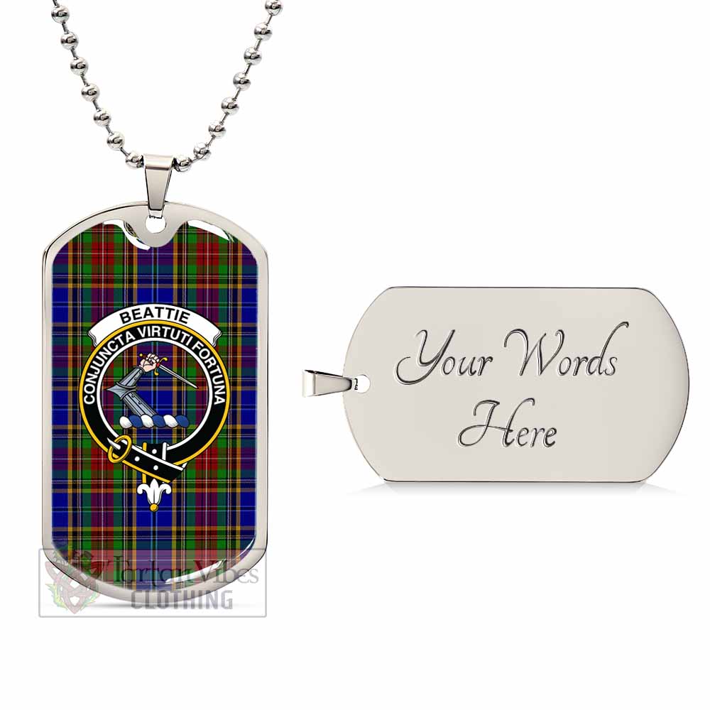 Beattie (Beatty) Tartan Dog Tag Necklace with Family Crest Silver Yes - Tartan Vibes Clothing
