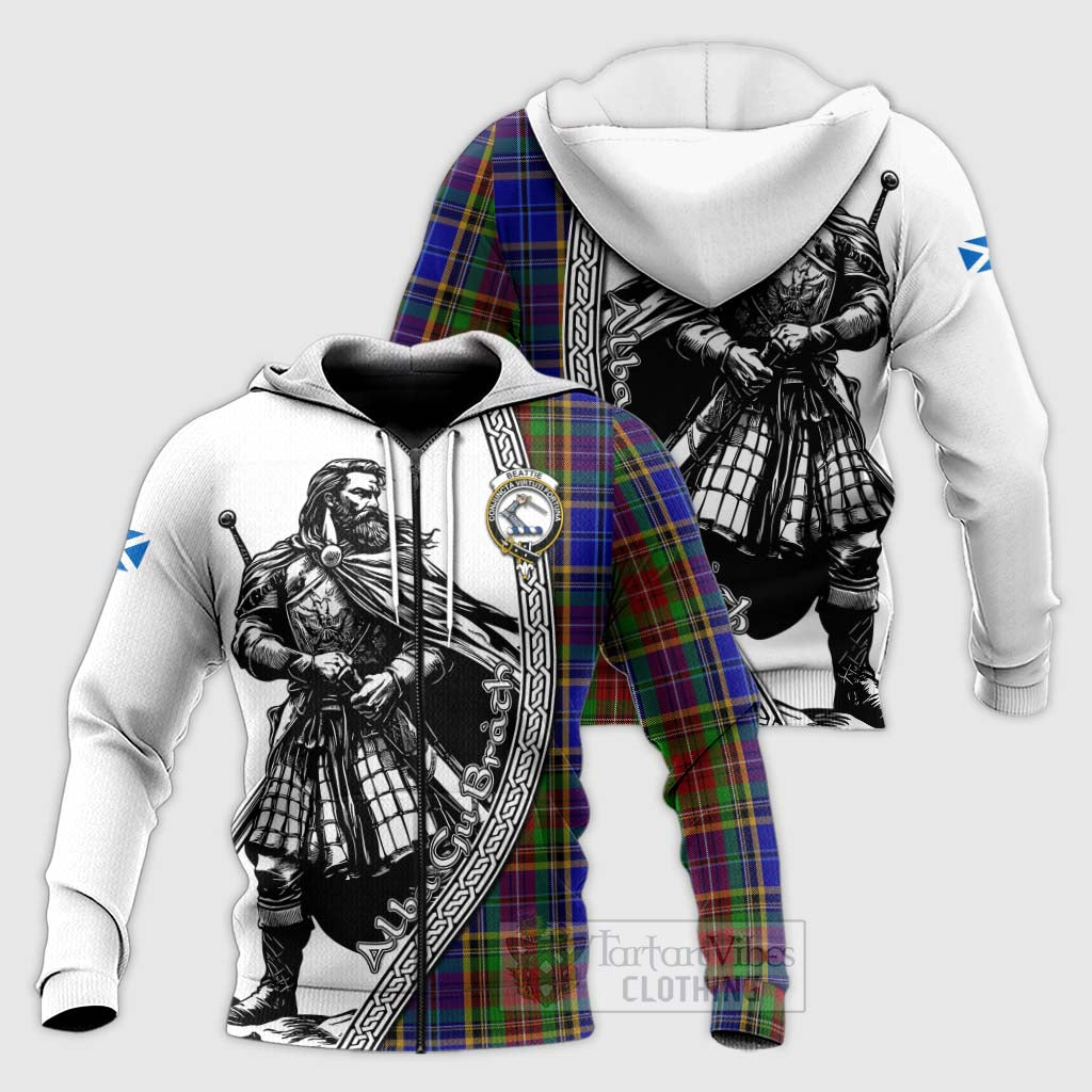 Beattie (Beatty) Tartan Clan Crest Knitted Hoodie with Highlander Warrior Celtic Style Unisex Knitted Zip Hoodie - Tartan Vibes Clothing
