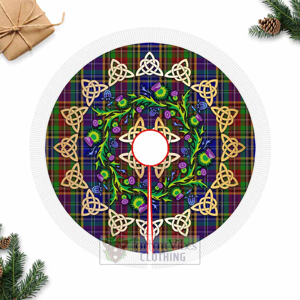 Beattie (Beatty) Tartan Christmas Tree Skirt with Thistle Celtic Knot Style Fringed Tree Skirts - Tartan Vibes Clothing