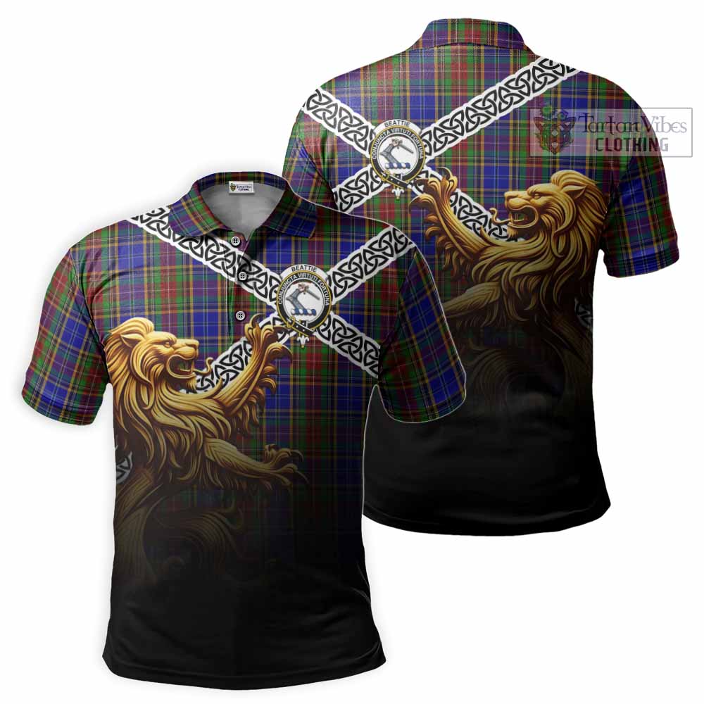 Beattie (Beatty) Crest Tartan Polo Shirt with Golden Lion Emblem Celtic Style - Tartan Vibes Clothing