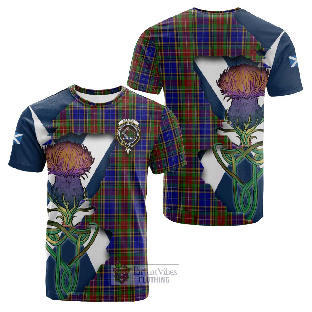 Tartan Vibes Clothing Beattie (Beatty) Tartan Family Crest Cotton T-shirt Scottish Thistle Celtic Inspired