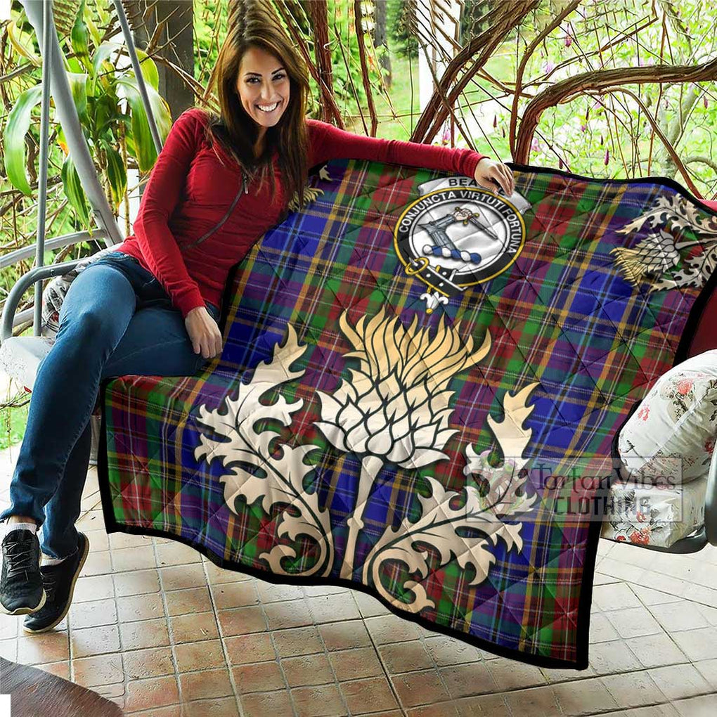 Beattie (Beatty) Tartan Quilt with Family Crest and Golden Thistle Style - Tartan Vibes Clothing