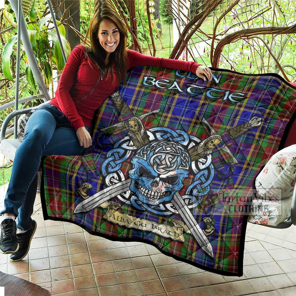 Beattie (Beatty) Tartan Quilt with Celtic Skull Alba Gu Brath Style - Tartan Vibes Clothing