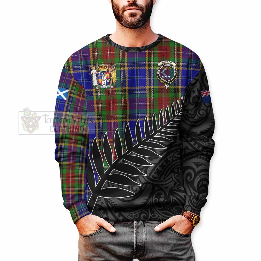 Beattie (Beatty) Crest Tartan Sweatshirt with New Zealand Silver Fern Half Style - Tartan Vibes Clothing