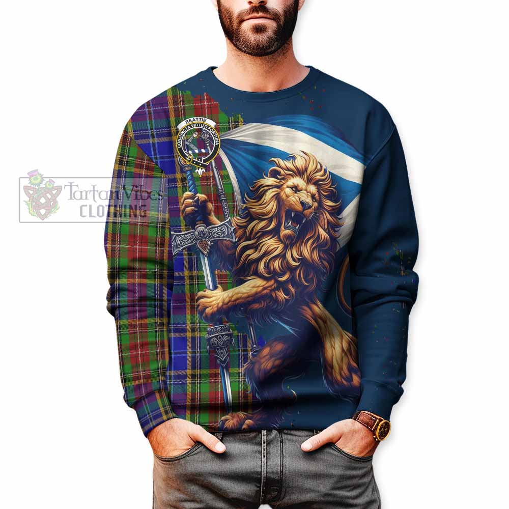 Beattie (Beatty) Tartan Family Crest Sweatshirt with Scottish Majestic Lion - Tartan Vibes Clothing