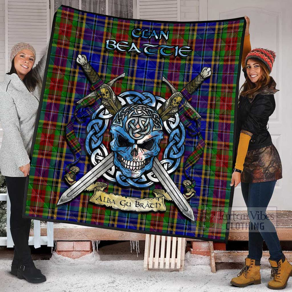 Beattie (Beatty) Tartan Quilt with Celtic Skull Alba Gu Brath Style - Tartan Vibes Clothing