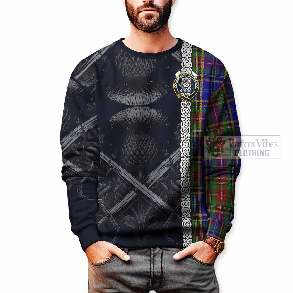 Beattie (Beatty) Tartan Sweatshirt with Family Crest Cross Sword Thistle Celtic Vibes - Tartan Vibes Clothing