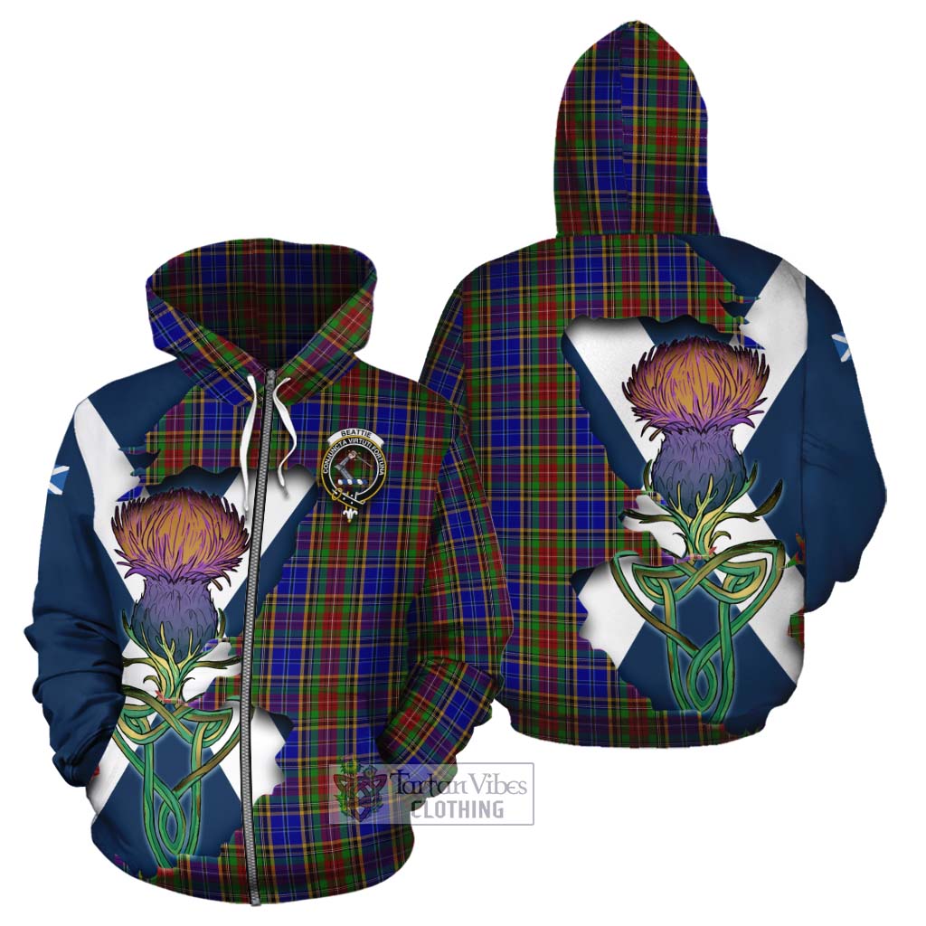 Tartan Vibes Clothing Beattie (Beatty) Tartan Family Crest Cotton Hoodie Scottish Thistle Celtic Inspired